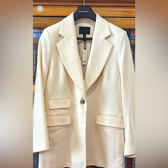 New! BANANA REPUBLIC Sculpted Italian Blazer, Transition Cream, Size 14 - Picture 8 of 12